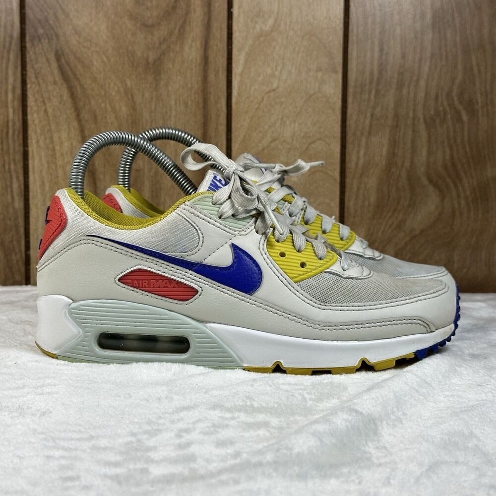Nike Air Max 90 DA8726-100 Women’s 7 White Blue Yellow Sneakers Running